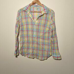 Talbots Pastel Plaid 100% Cotton Gauze Popover Tunic sz SP Ivory Spring Beach